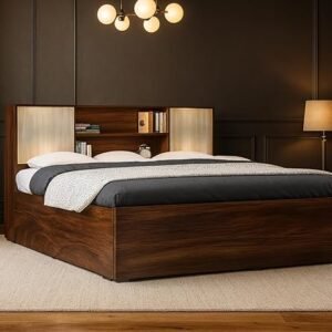 Roshani.online Wood King Size Bed with Box Storage | Wooden Double Bed Cot Palang Furniture for Bedroom Living Room (Walnut Finish)