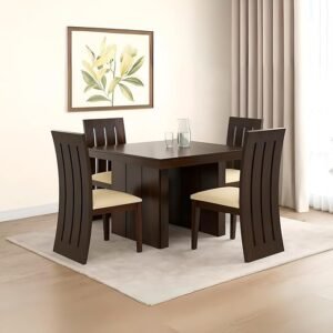 Roshani.online Sheesham Wood Dining Table Set of 4 Seater Dinner Dinning Table with 4 Cushion Chair for Dining Furniture for Living Room Home Hotel Office Self Assembly (Dark Walnut)